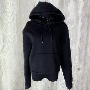 Romwe Black Cropped Pullover Hoodie kangaroo pockets- Size Large